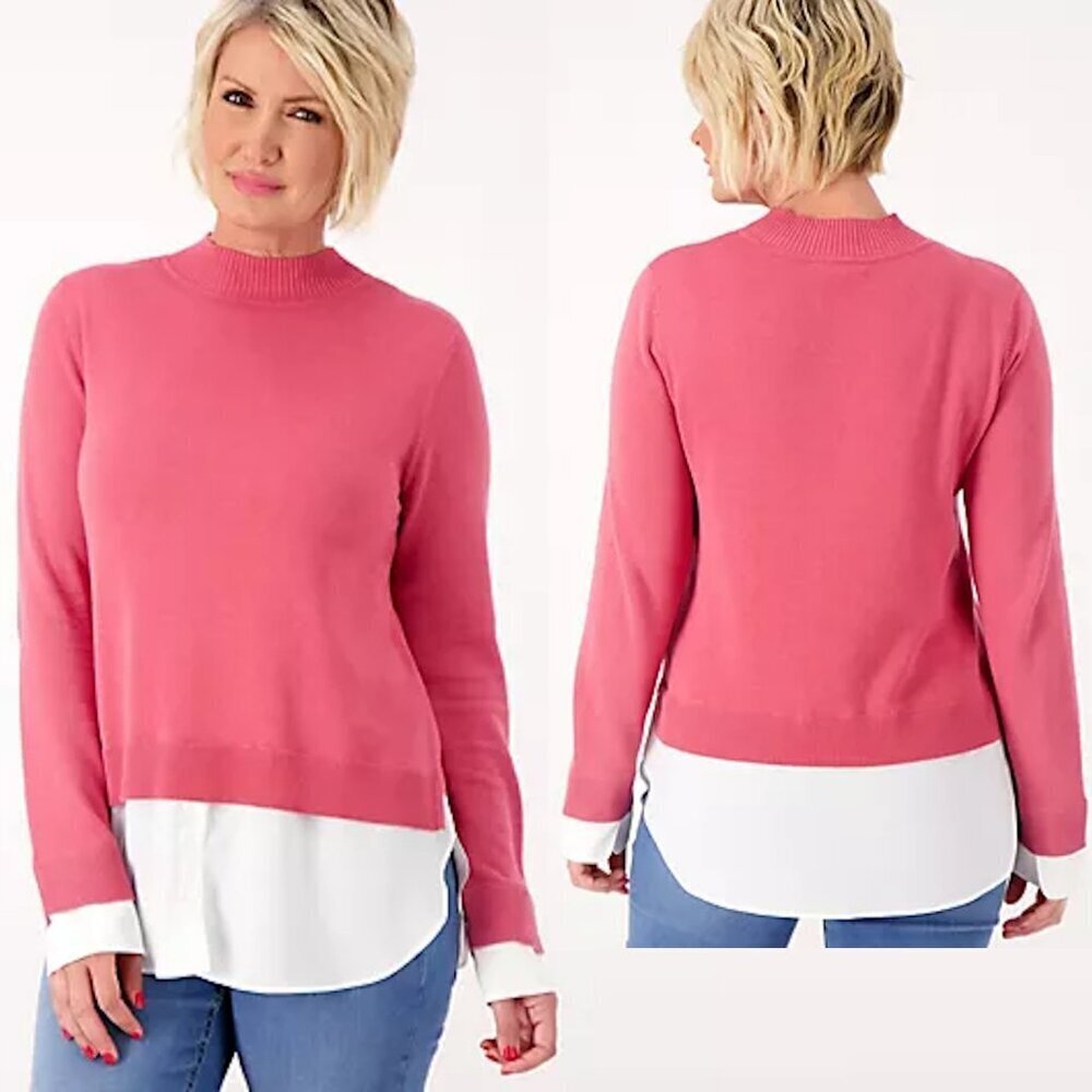 NWt New Isaac Mizrahi Mock Neck Pink Sweater Twofer Size XL Petite